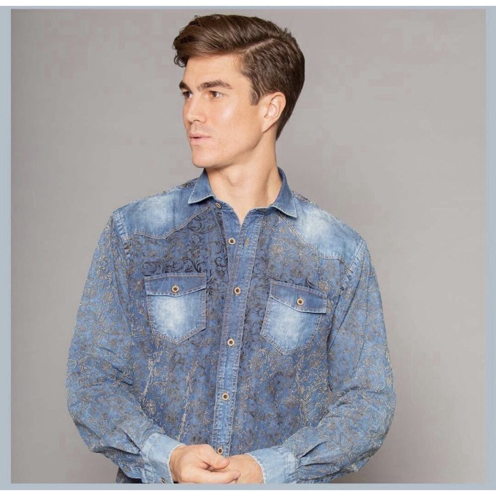 International Laundry Chambray Velvet Burnout Modern Fit Button Front 3xl